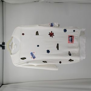 Basic House Rayon Blend Graphic Whimsy Patch Oversized Quarter Sleeve Size XS
